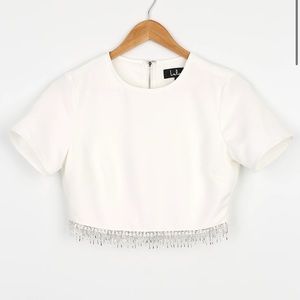 **WHITE RHINESTONE TASSEL SET**